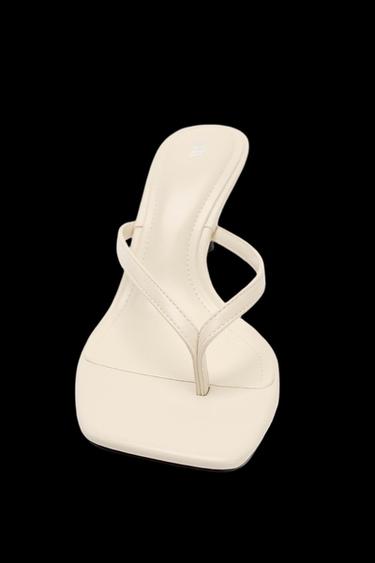 Zara SQUARE TOE HEELED SANDALS - Off White
