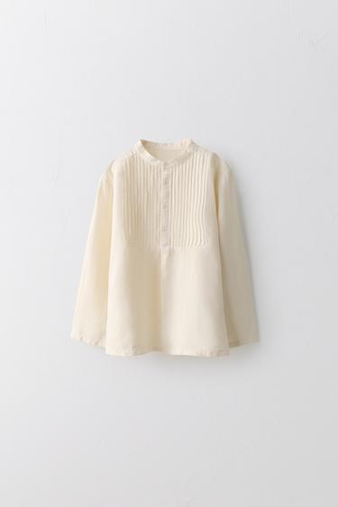 2-5 YEARS/ LIMITED EDITION COTTON LINEN PLEATED BLOUSE - Ecru by Zara