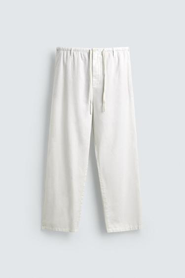 RELAXED FIT LINEN BLEND TROUSERS - White by Zara