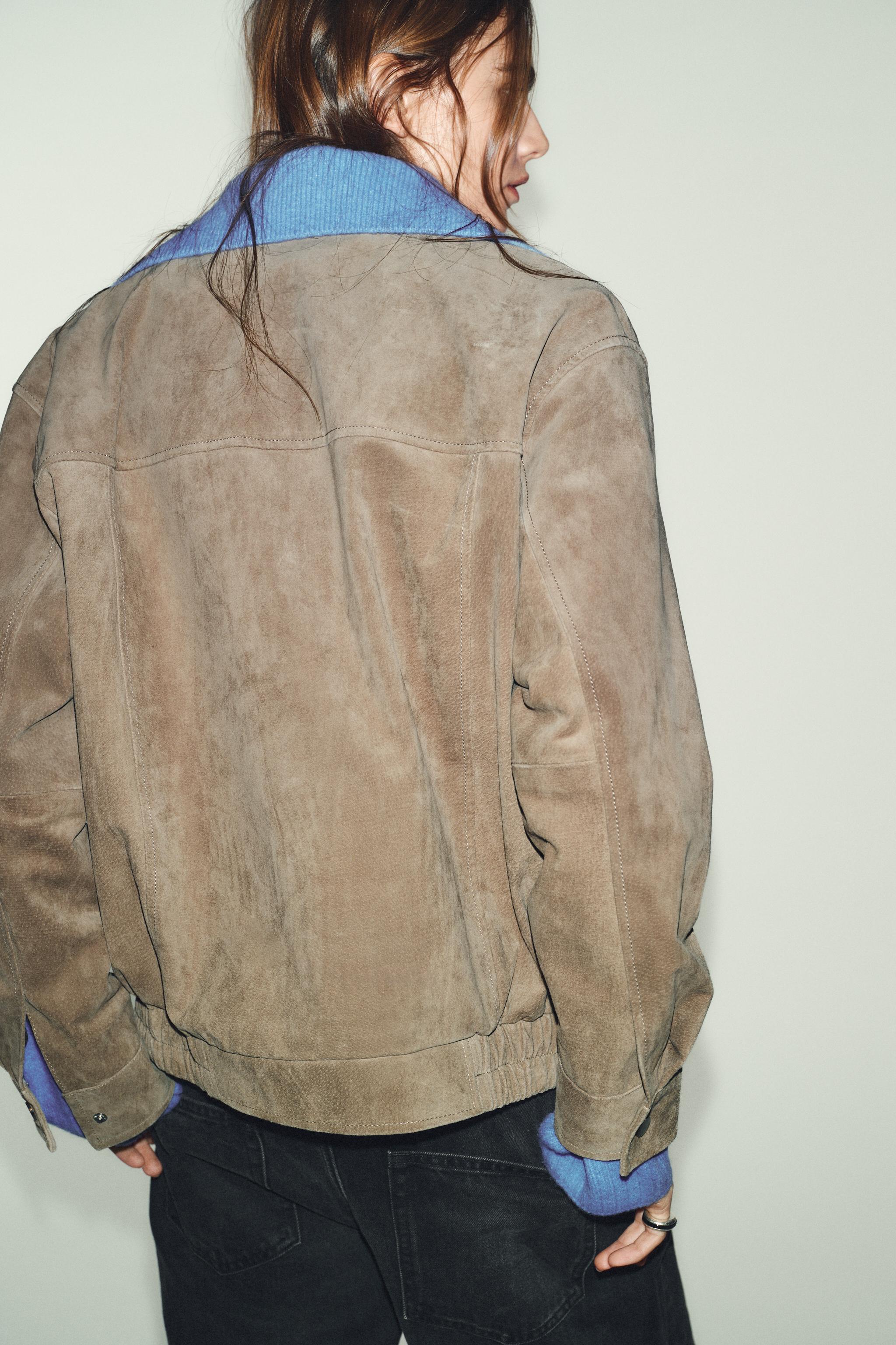 BLOUSON 100% CUIR DAIM COL MONTANT