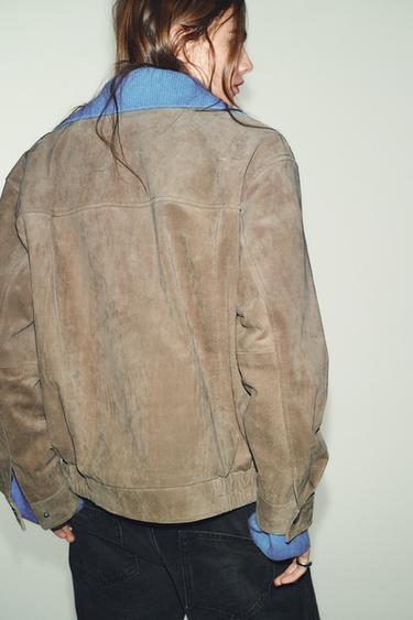 BLOUSON 100% CUIR DAIM COL MONTANT - Marron clair de Zara - Image 3