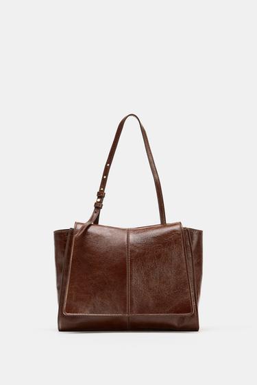 MINI SHOPPER PIEL DOBLE BOLSILLO - Marrón de Zara