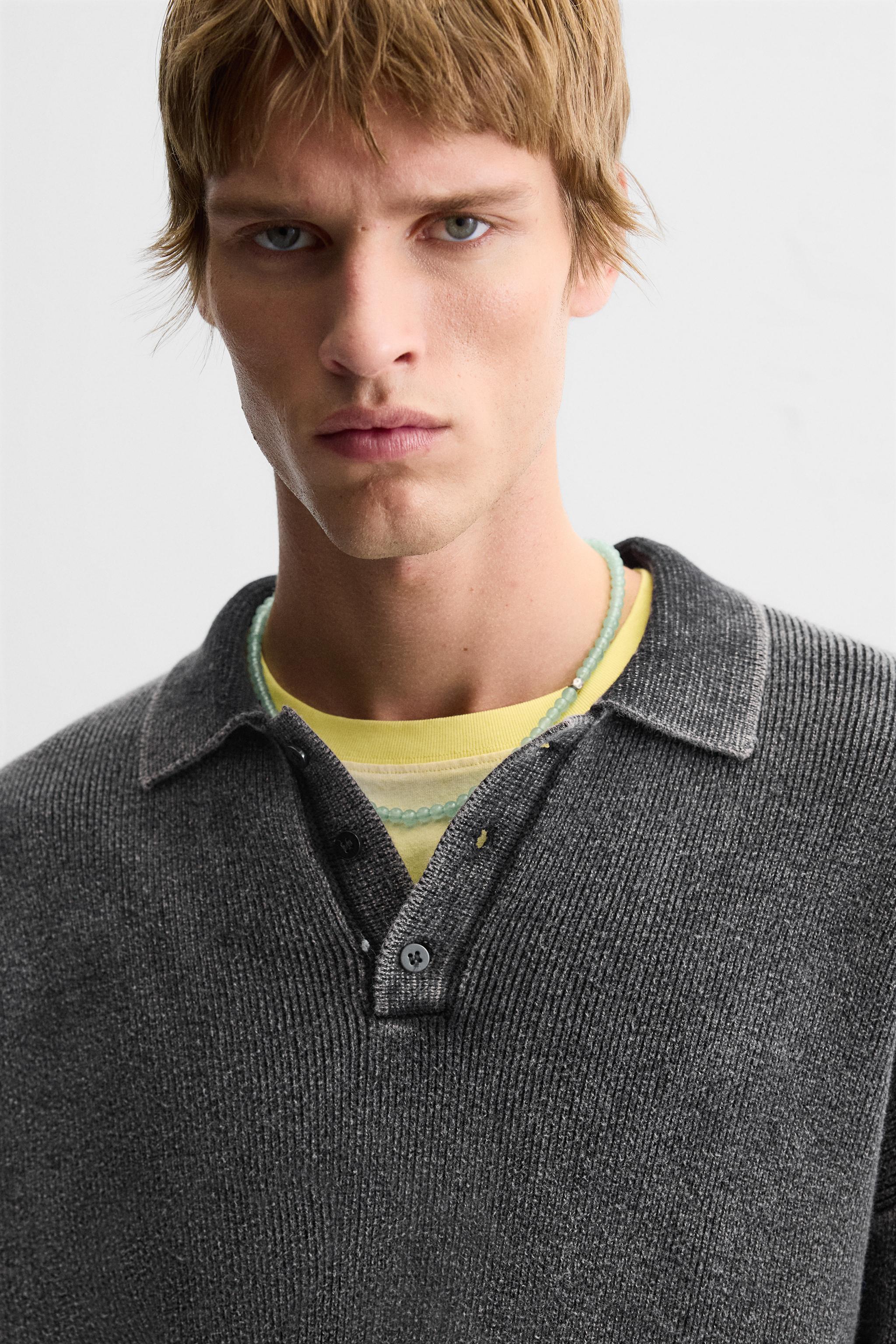 WASHED EFFECT KNIT POLO SHIRT - Black | ZARA United States WASHED EFFECT KNIT POLO SHIRT - Black | ZARA United States