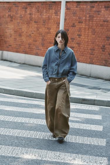 TRF オーバーサイズバレル ローライズデニムパンツブラウンZaraのTRF オーバーサイズバレル ローライズデニムパンツ - ブラウン