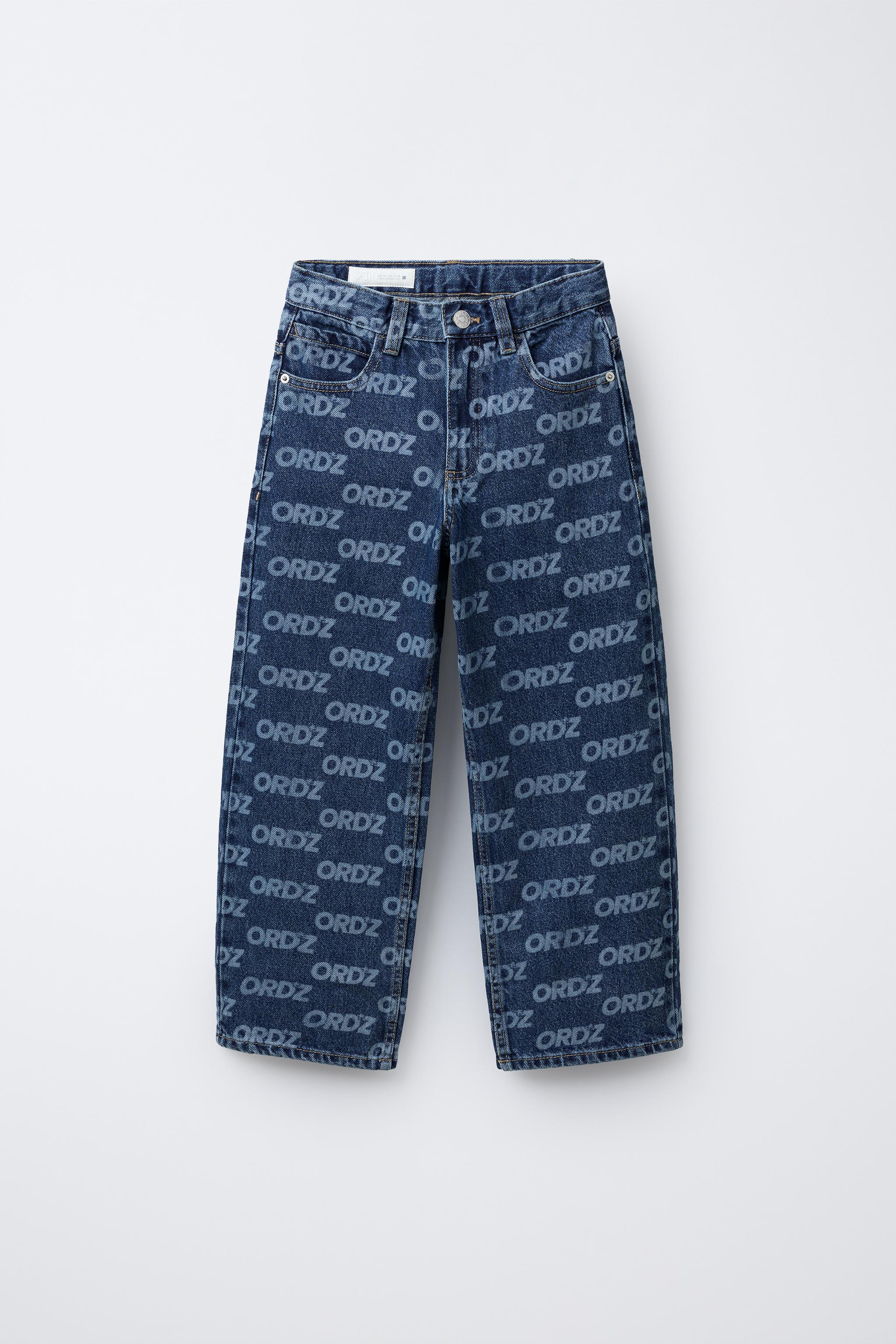 テキストプリント入りワイドレッグデニムパンツ - ブルー | ZARA