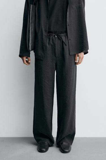 Zara FLOWY RELAXED FIT PANTS - Black
