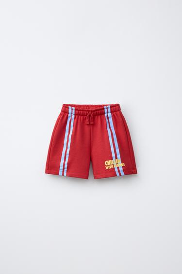 BERMUDA SHORTS WITH SIDE STRIPES AND TEXT PRINT - Reddish by Zara - Image 0