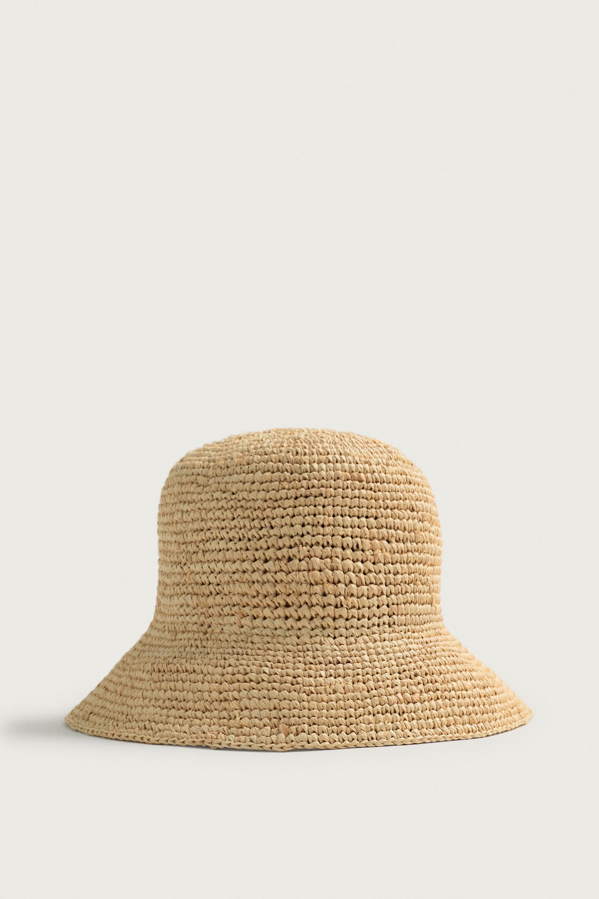 RAFFIA BUCKET HAT — Light beige