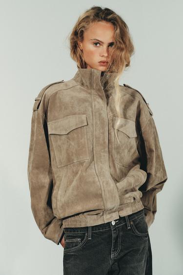 SUEDE LEATHER JACKET - Brown / Taupe by Zara