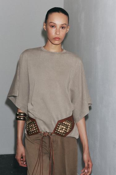 WASHED CAP SLEEVE T-SHIRT - Mink by Zara