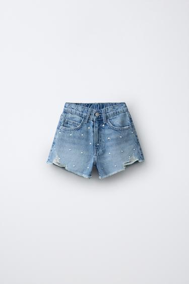 STUDDED DENIM BERMUDA SHORTS - Blue by Zara