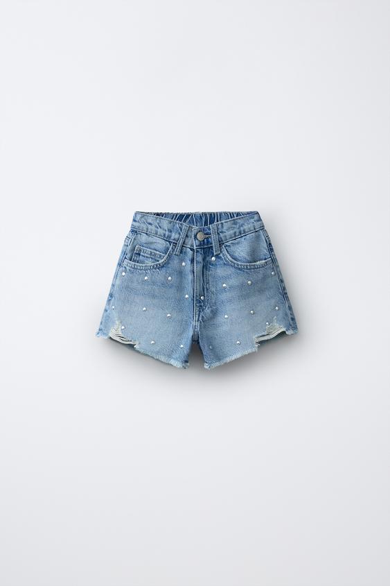 BERMUDA DENIM TACHAS - Azul de Zara - Imagen 0