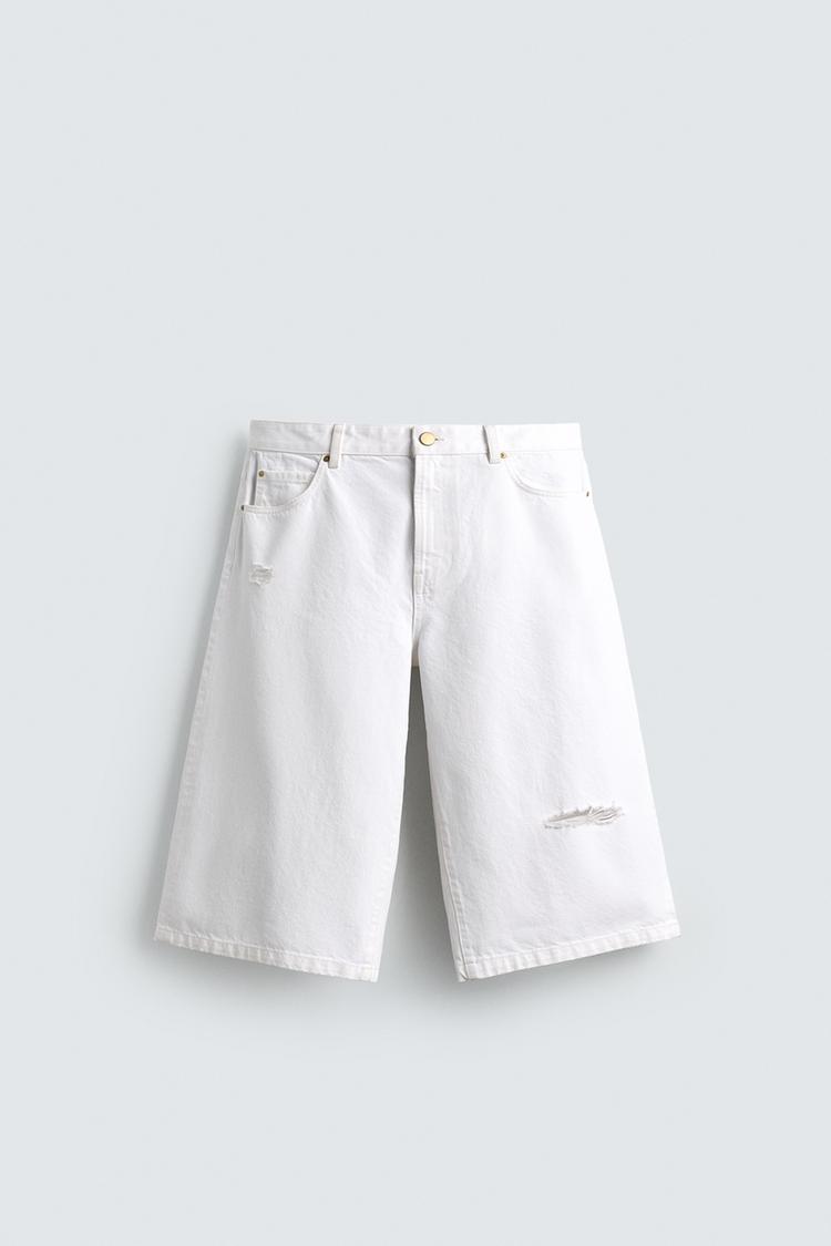 ZARA RIPPED RELAXED FIT DENIM JORTS