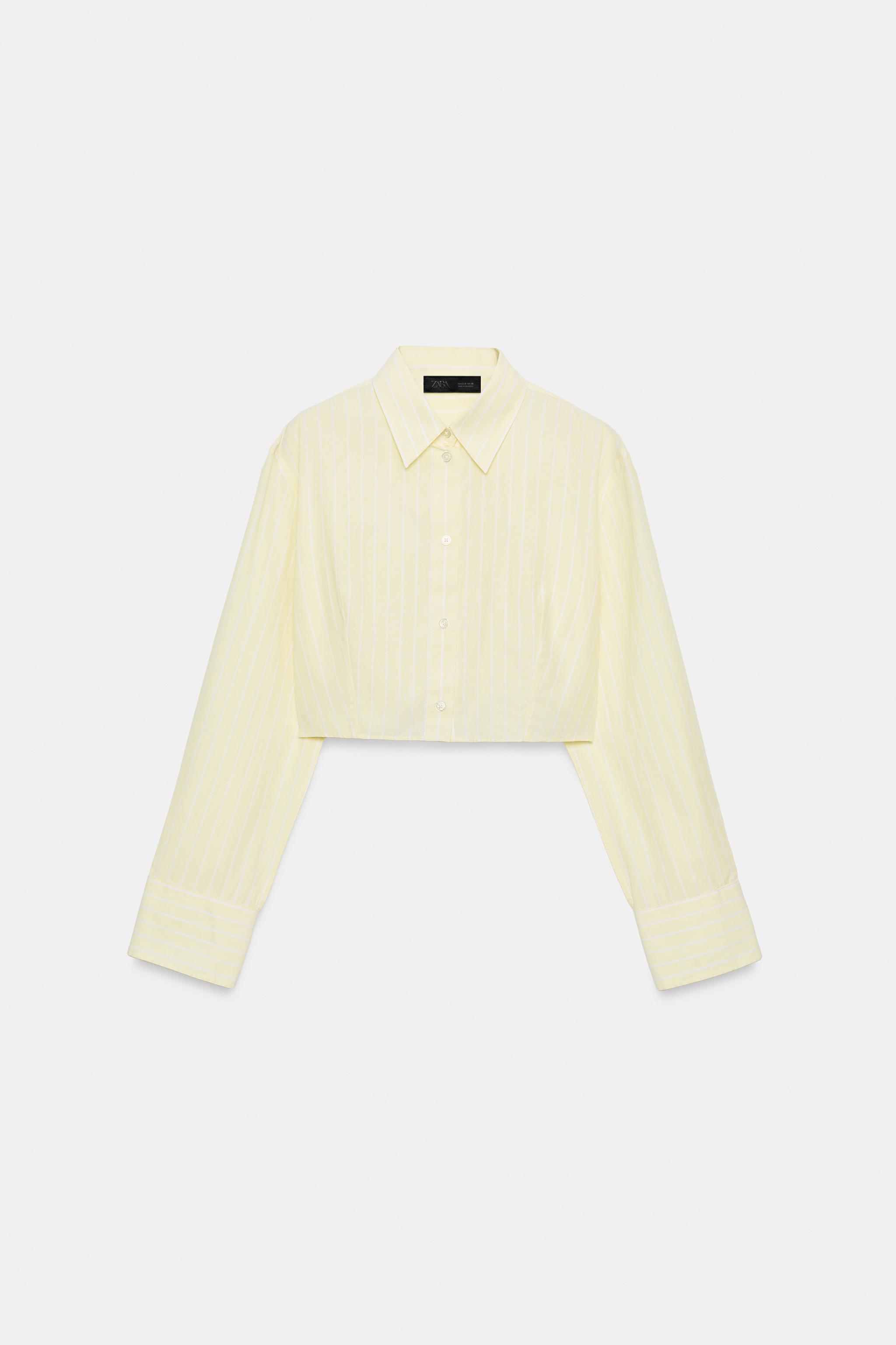 Zara Çizgili Crop Poplin Gömlek görsel 5