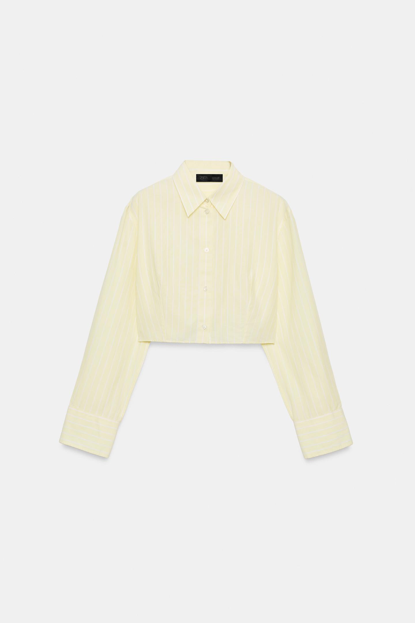 Женская рубашка Zara Striped Poplin Cropped Shirt, цвет: С принтом — фото 5