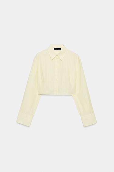 Zara STRIPED POPLIN CROPPED SHIRT - Printed