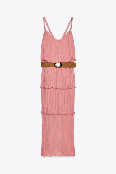 ROBE MIDI À VOLANTS CEINTURÉE - MARSALA de Zara - Image 5