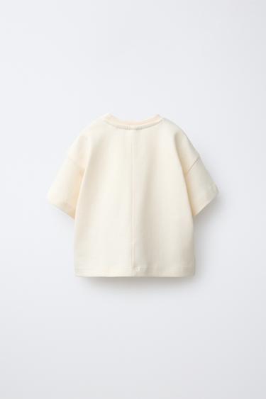 Zaras ENFÄRGAD INTERLOCK T-SHIRT - Naturfärg medel