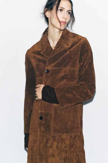 100% SUEDE LEATHER COAT ZW COLLECTION LIMITED EDITION - Tobacco by Zara - Image 3