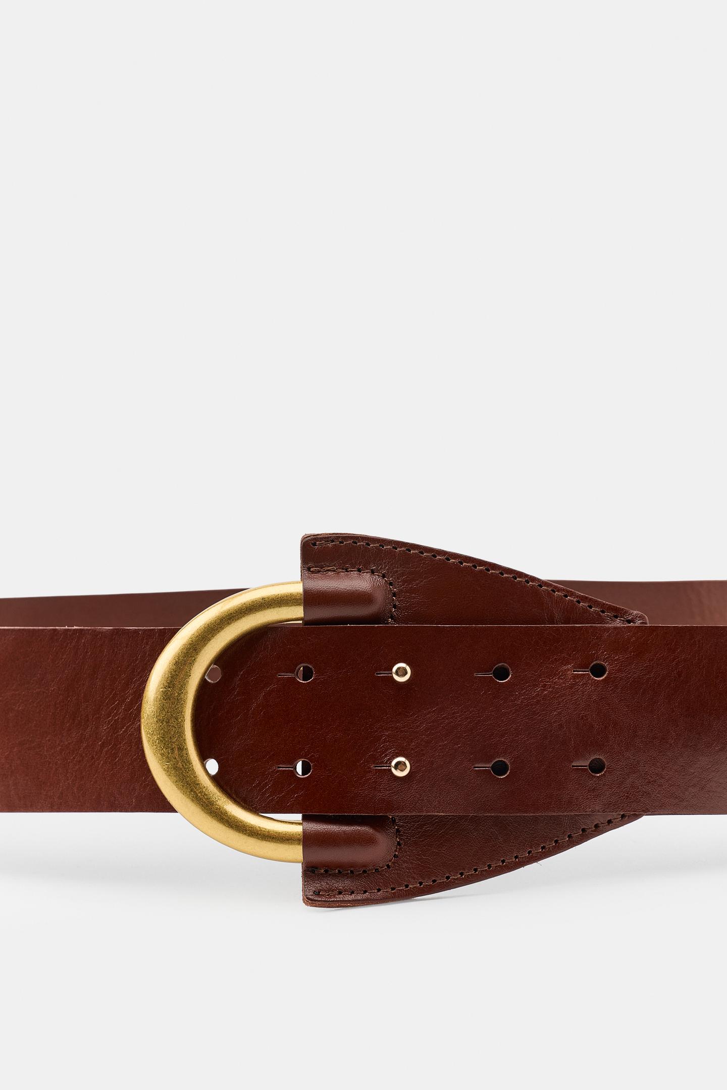 Женский ремень Zara Wide Belt with Metal Buckle, цвет: Коричневый — фото 4