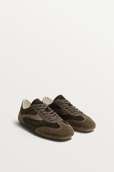 Zara LEATHER SNEAKERS - Dark brown
