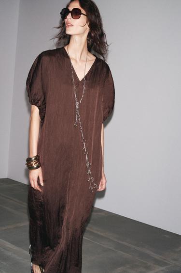 ZW COLLECTION PUFF SLEEVE DRESS - Brown by Zara - Image 1