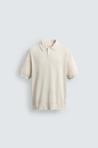 POLO EN MAILLE SOIE ET LIN - Blanc cassé de Zara