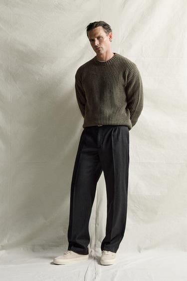 SWETER Z DZIANINY BAWEŁNIANO-WEŁNIANEJ - żółty Zara
