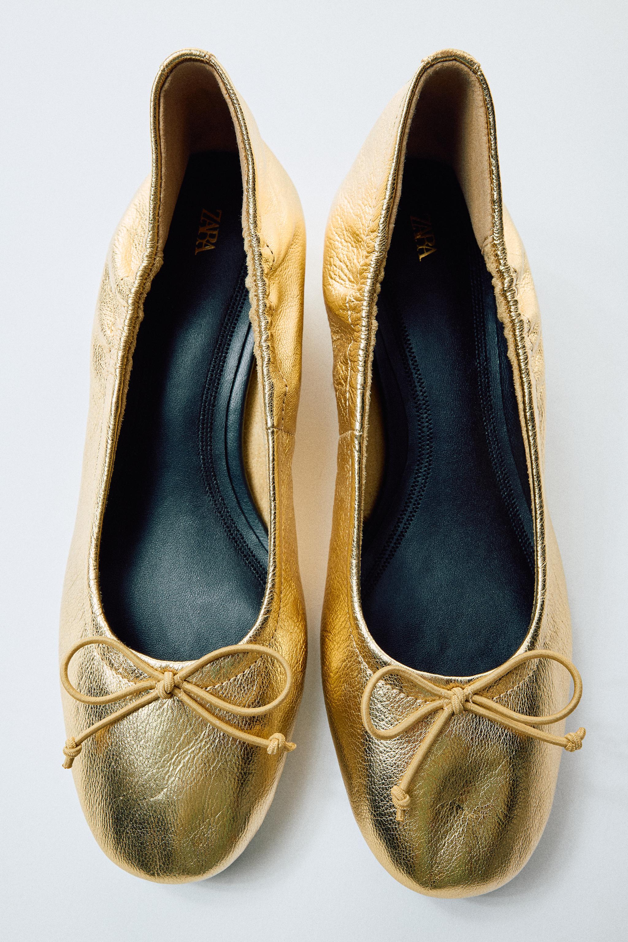 METALLIC EFFECT LEATHER HEELLED BALLET FLATS