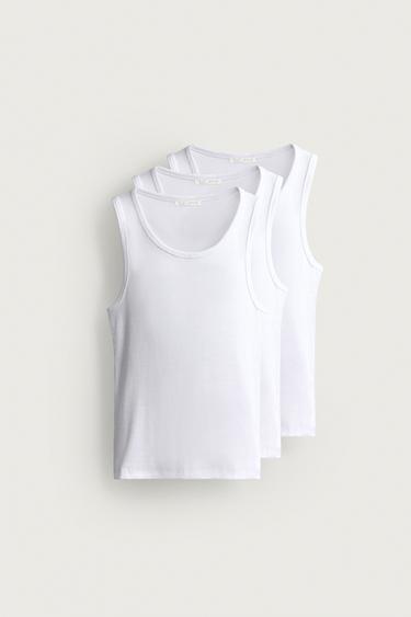 PAKKE MED 3 BASIS-TANKTOPS - Hvid fra Zara