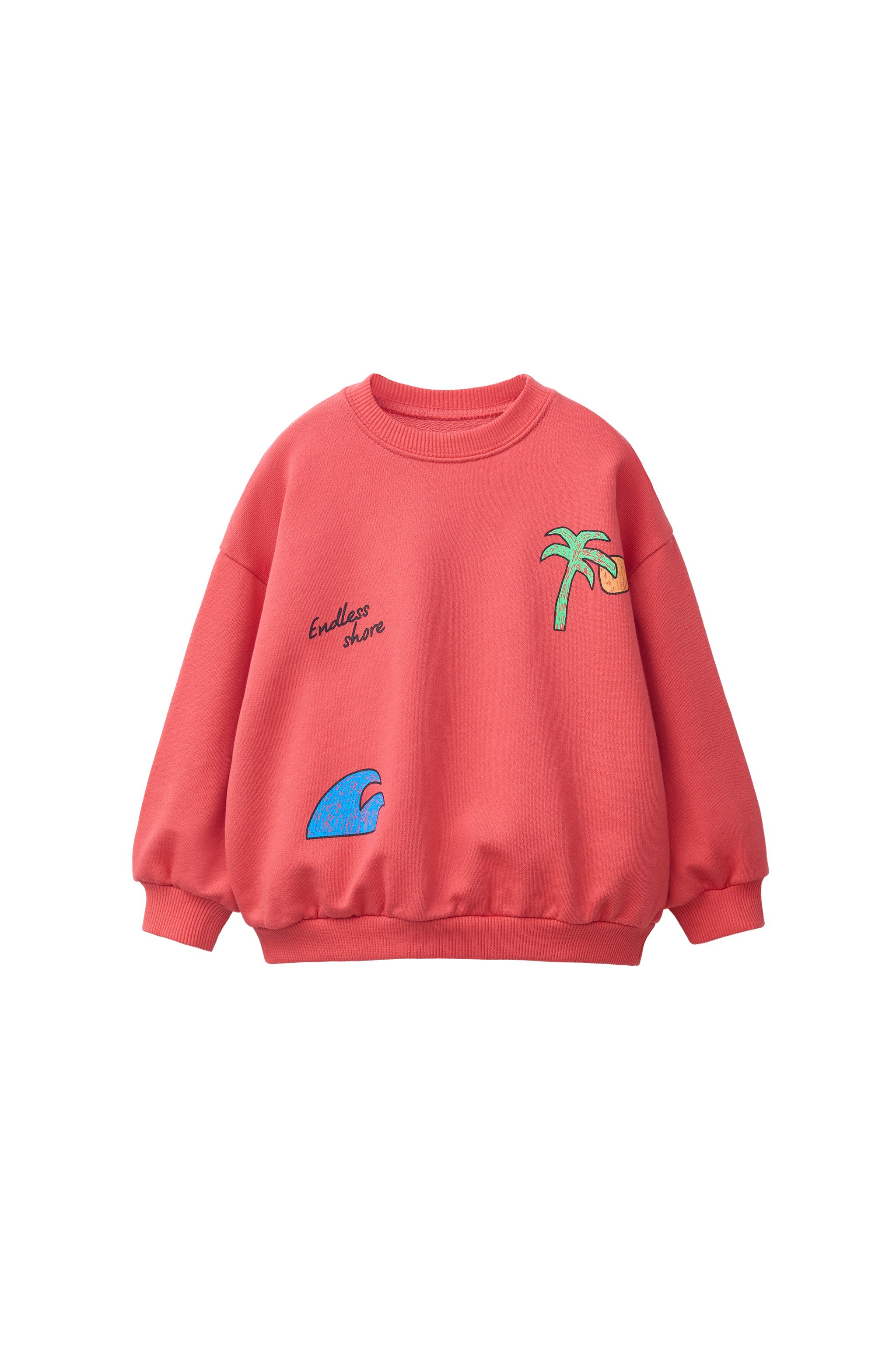 ZARA  珊瑚　ソルトand ペッパー入れ PALM TREE PRINT SWEATSHIRT - Intense coral | ZARA United States