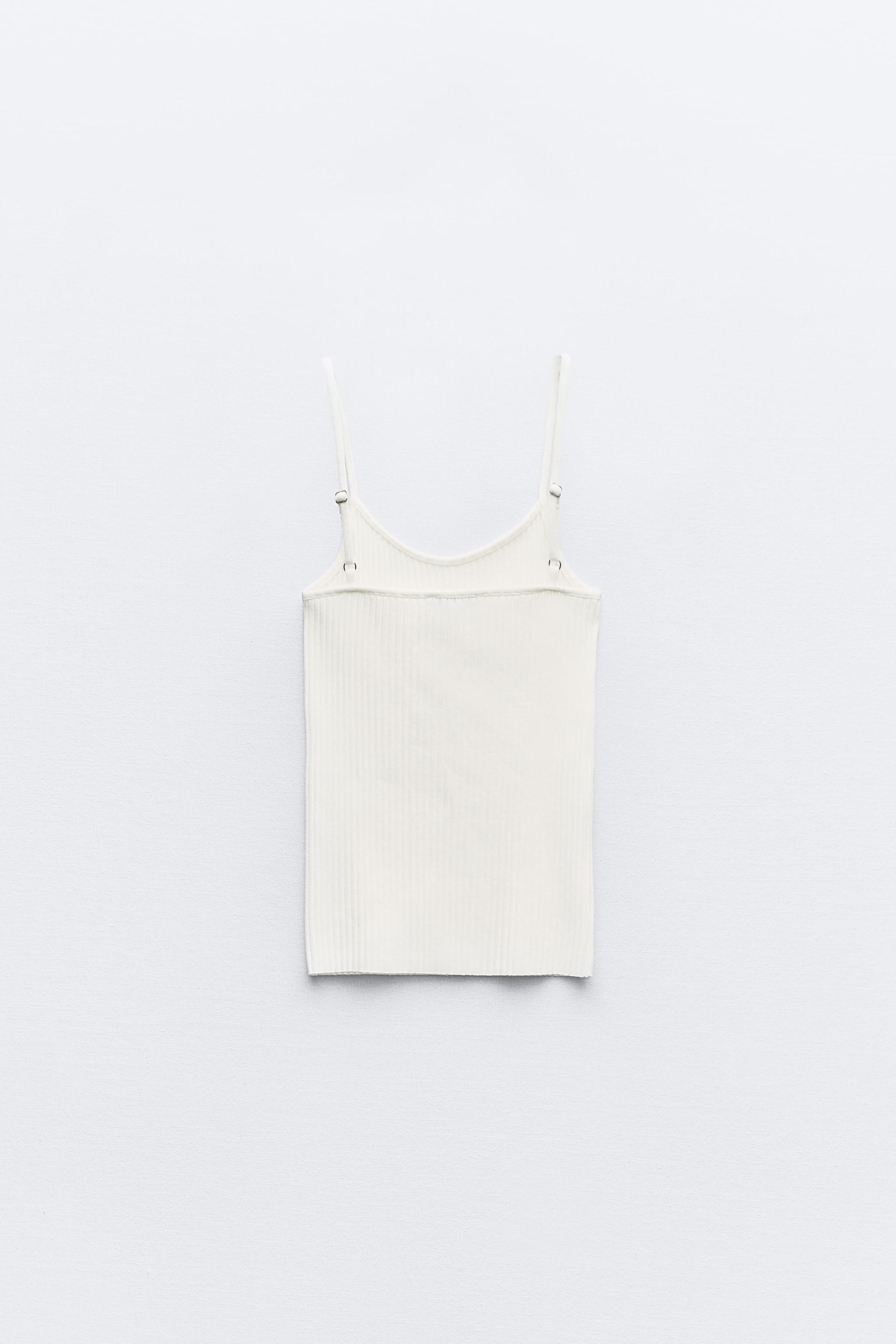 RIBBED TOP WITH STRAPS - Oyster-white | ZARA Canada