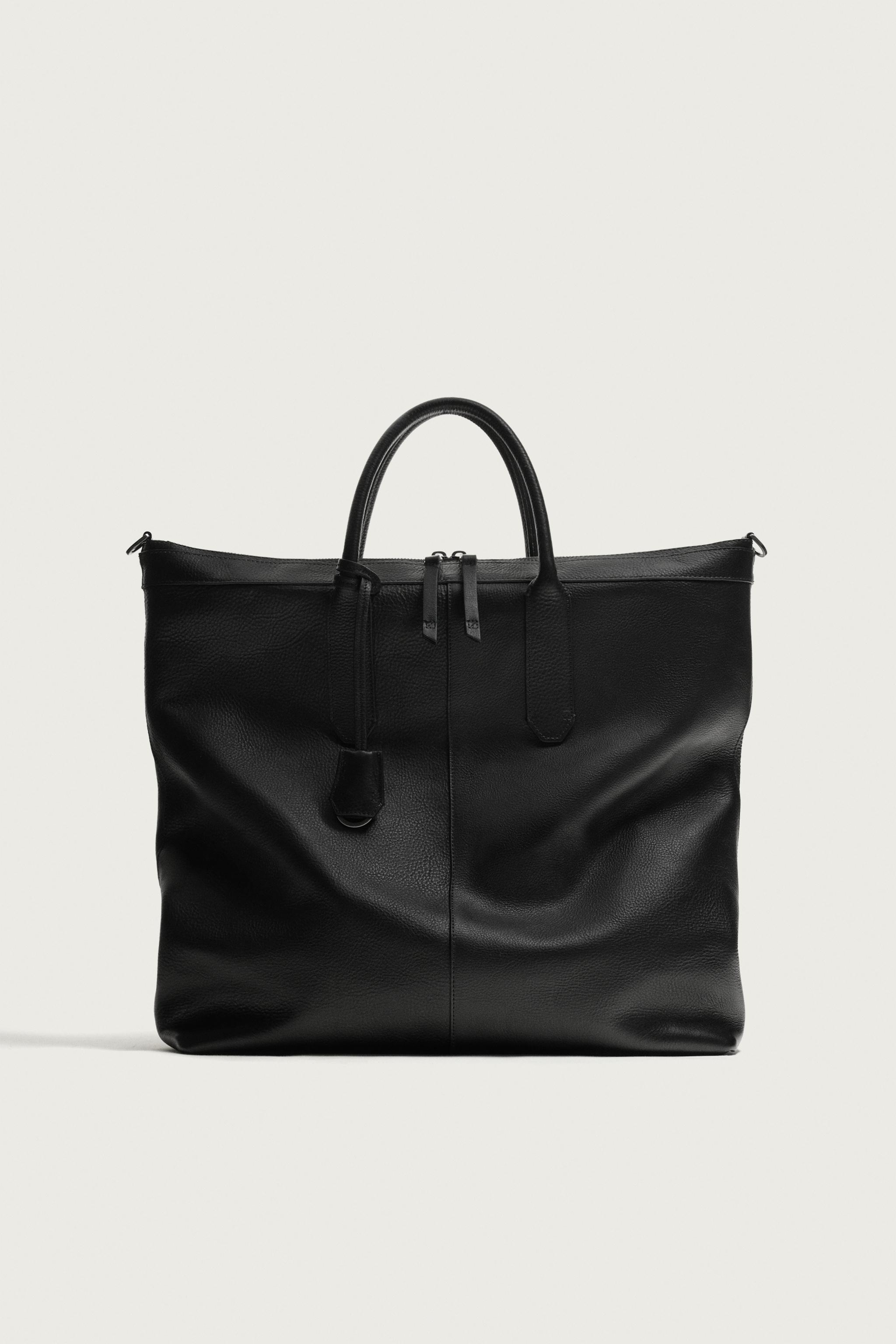 LEATHER SHOPPER BAG — Black