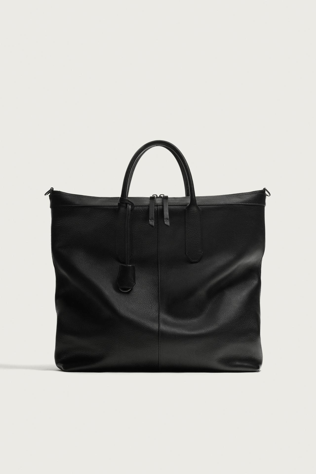 LEATHER SHOPPER BAG — Black