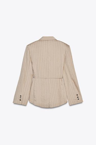 STRIPED BLAZER WITH THIN BELT - Brown / Ecru by Zara - Image 6