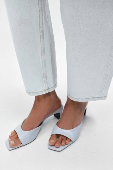LEATHER HEELED MULES - Light Blue by Zara - Image 2