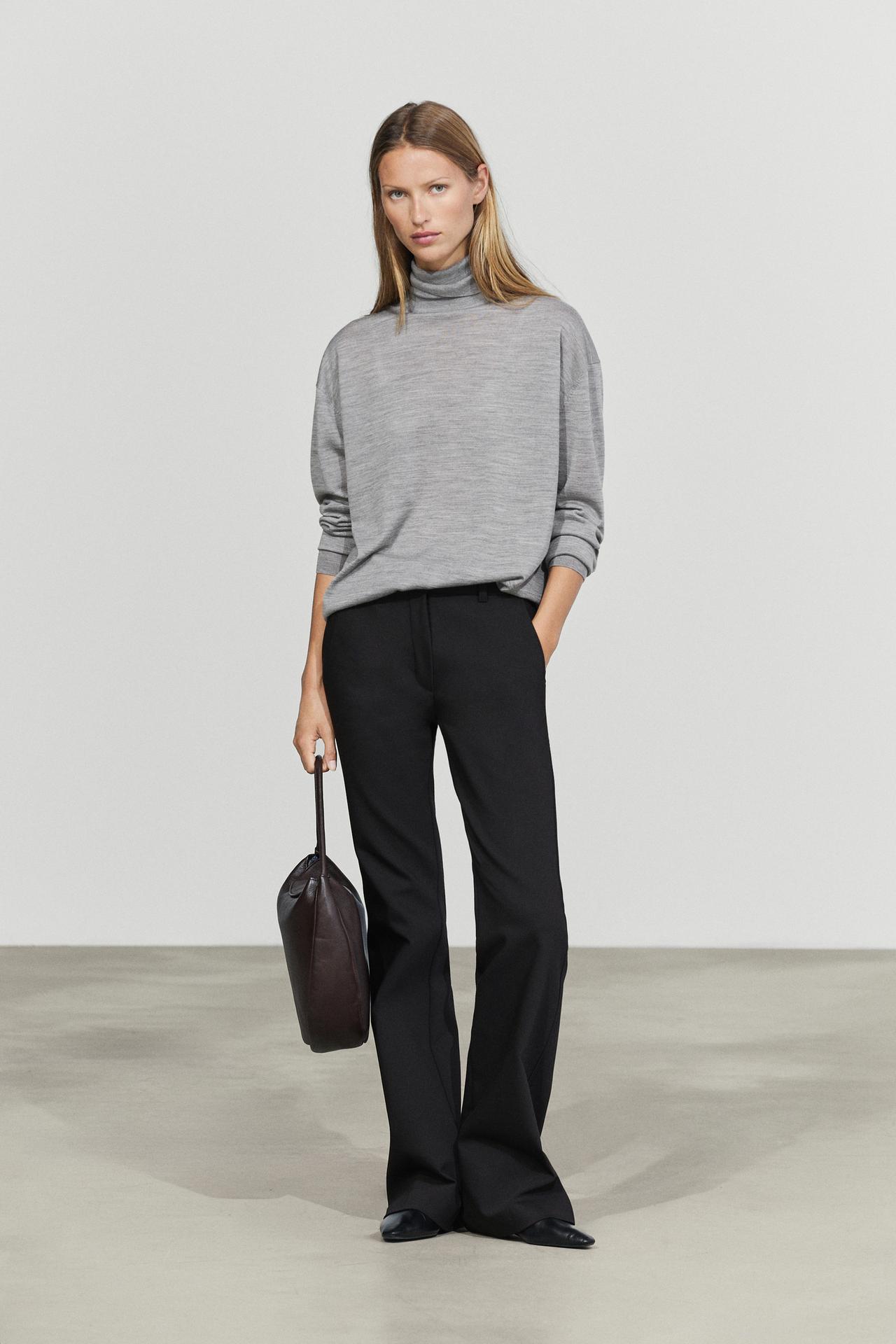 100% wool turtleneck knit sweater — Gray