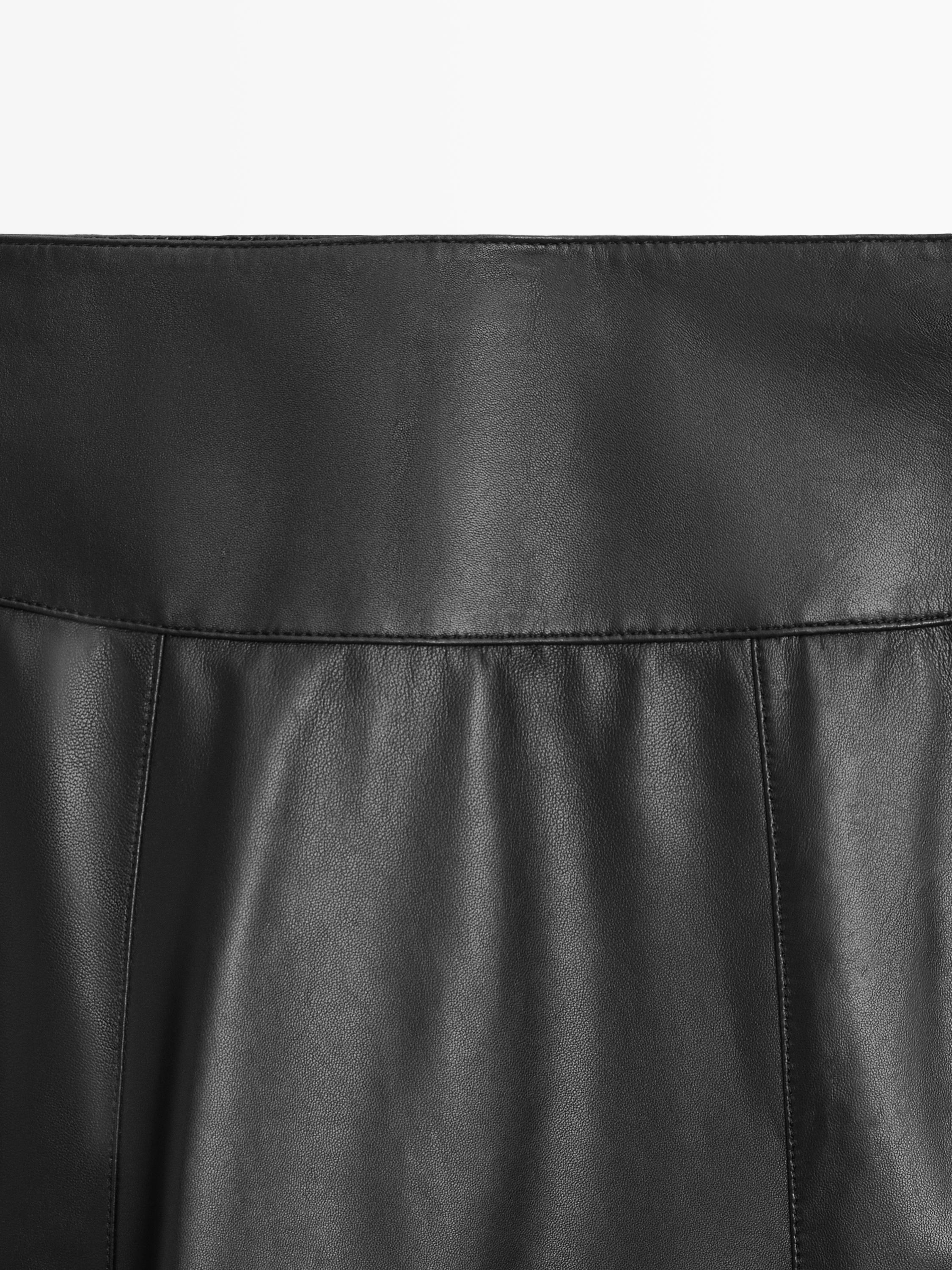 Nappa leather midi skirt with seams