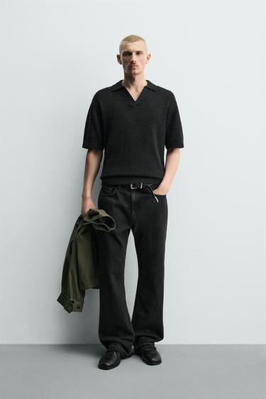 TEXTURED RELAXED FIT KNIT POLO SHIRT - Black by Zara