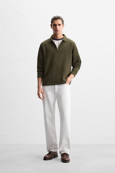 Zara QUARTER ZIP POLO - Dark khaki - Image 0