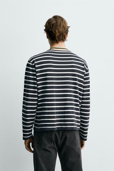 T-SHIRT JACQUARD RAYURES AARON LEVINE X ZARA - Bleu / Blanc de Zara - Image 2