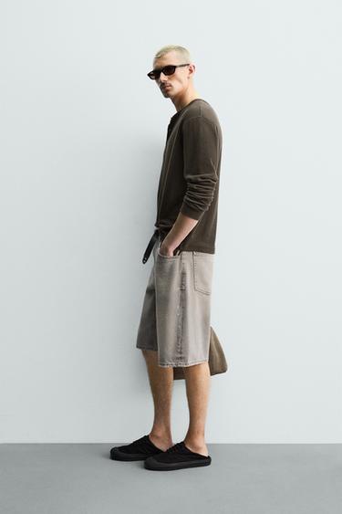 BERMUDA EN DENIM COUPE BAGGY À ÉCLABOUSSURES - Beige de Zara - Image 3