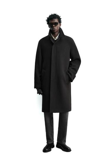 MANTEL CAMPURAN WOL MANTECO ® - Cokelat dari Zara