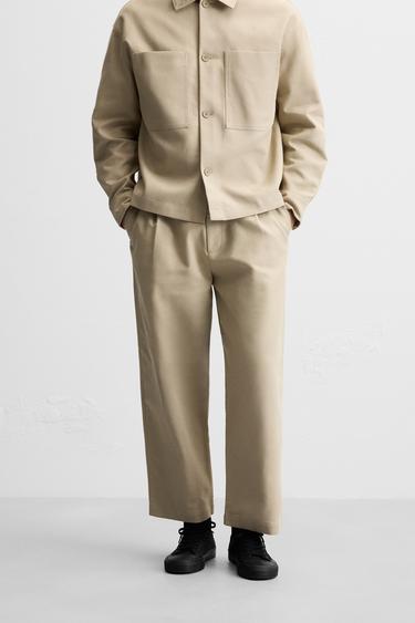 STRAIGHT-LEG PLEATED TROUSERS - Beige by Zara