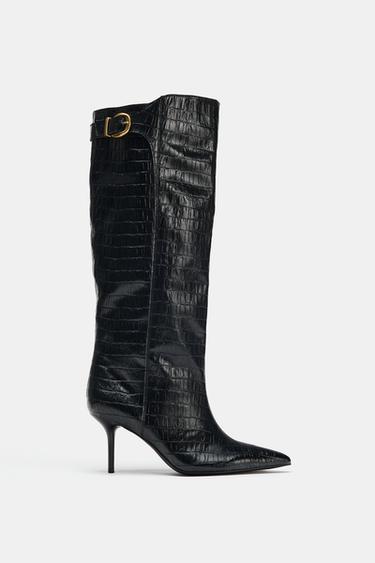 BOTTES À TALONS IMPRIMÉES - Noir de Zara