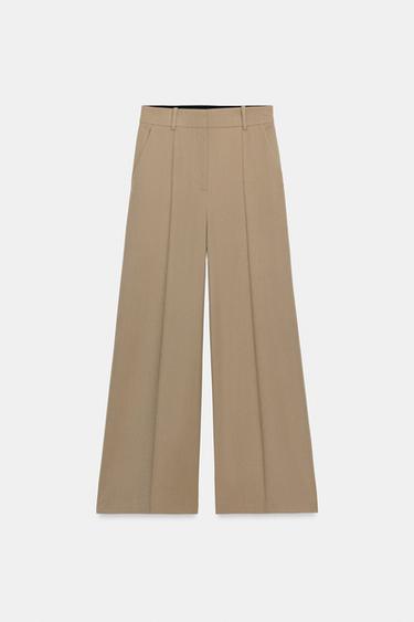 Zara MINIMAL WIDE LEG PANTS ZW COLLECTION - Mink