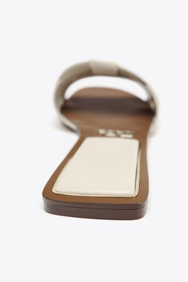 FLAT CRISS-CROSS LEATHER SLIDER SANDALS - White by Zara - Image 5