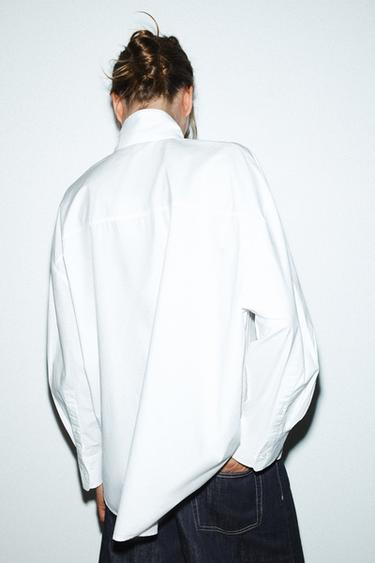 OVERSIZE POPLIN SHIRT WITH LACE-TRIMMED TIE - White by Zara - Image 3