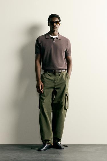 REGULAR FIT TEXTURED KNIT POLO SHIRT - Brown by Zara