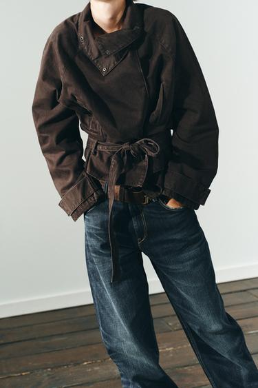 BELTED COTTON JACKET - Brown by Zara - Image 3